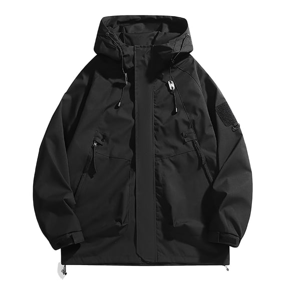HOOMEUMY Men's Hooded Jacket Lightweight Windbreaker Casual Outdoor Coat Zip Up Stand Collar Sport Wear with Pockets Black XL