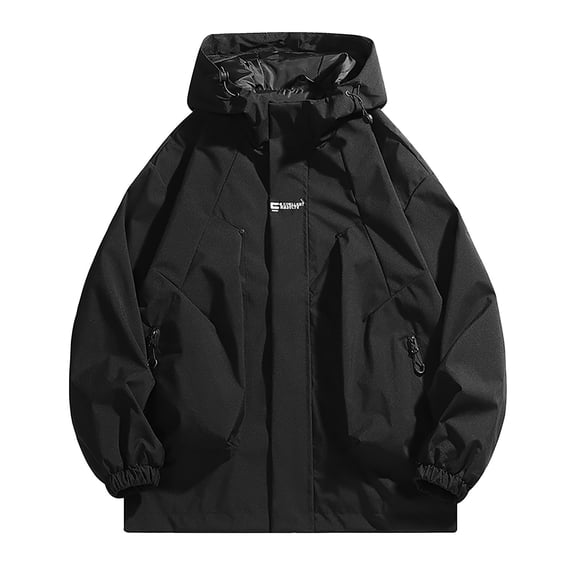 HOOMEUMY Men's Hooded Jacket Lightweight Windbreaker Outwear Zip Up Solid Black Spring Autumn Fashion Loose Black S