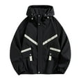 thumbnail image 1 of HOOMEUMY Men's Hooded Jacket Lightweight Windbreaker with Striped Design Outdoor Sport Casual Coat with Zipper Black M, 1 of 5