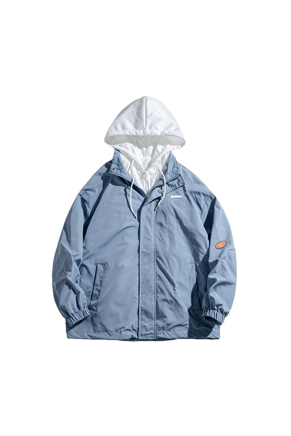 Men's Hooded Jacket Windbreaker Lightweight Outerwear Zipper Long Sleeve Baseball Coat Black Blue L