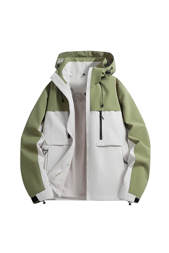 Men's Hooded Jacket Windproof Waterproof Outdoor Jacket Lightweight Breathable Warm Winter Coats with Pockets Green XXL