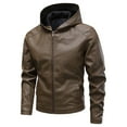 thumbnail image 1 of HOOMEUMY Men's Hooded Leather Jacket Long Sleeve Full Zip Leather Jackets Casual Full Zip Motorcycle jacket (Coffee,M）, 1 of 4
