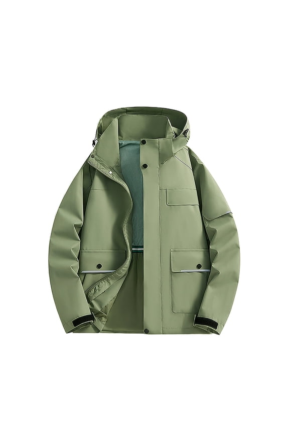 Men's Hooded Windbreaker Jacket Lightweight Waterproof Raincoat Zipper Up Outdoor Sports Coat with Pockets Green XL