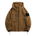 thumbnail image 1 of HOOMEUMY Men's Hooded Zipper Pockets Jacket Long Sleeve Outdoor Windbreaker Solid Color Loose Fit Lightweight Outwear Autumn Coat Coffee XL, 1 of 9