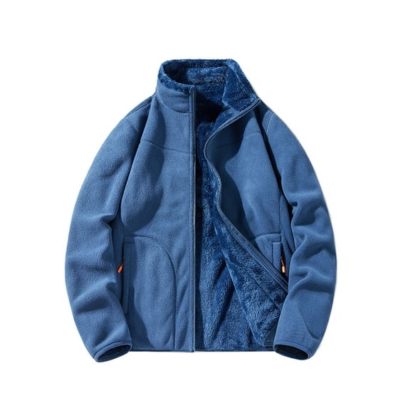 HOOMEUMY Men's Hoodless Fleece Lined Jacket Winter Warm Padded Thickened Full Zip Casual Outerwear with Pockets Navy XXXL