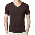 thumbnail image 1 of HOOMEUMY Men's Ice Silk V-Neck T-Shirt Short Sleeve Slim Fit Basic Tee Soft Lightweight Stretch Casual Tops Brown XXXL, 1 of 6