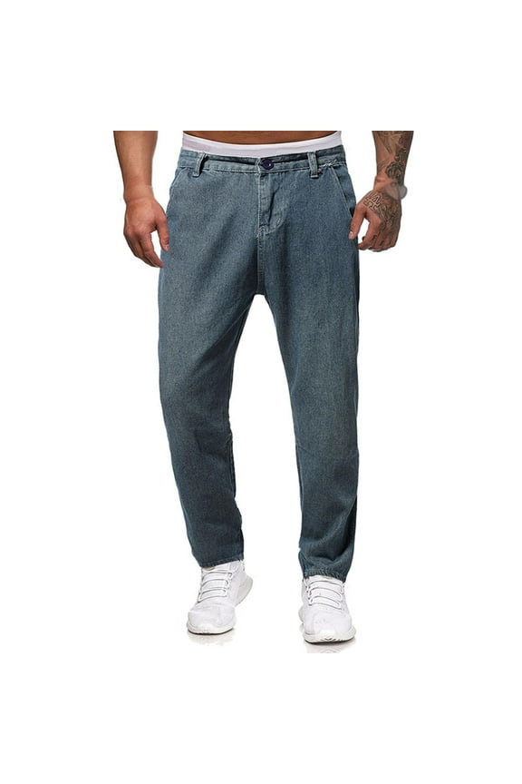 Men's Jeans Regular Fit Comfort Stretch Denim Jeans Straight Leg Zipper Pants Casual Vintage Style Wear Jeans Pants for Men Blue 14