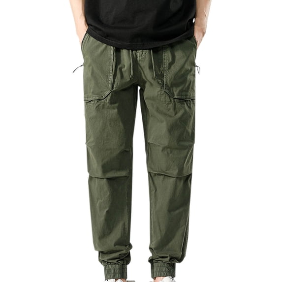 HOOMEUMY Men's Jogger Cargo Pants with Multi Pockets Drawstring Elastic Waist Tapered Leg Loose Fit Trousers Green XXXL