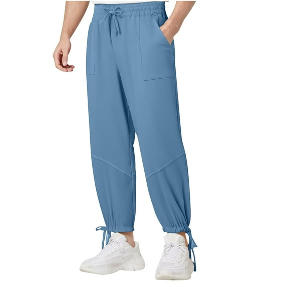 HOOMEUMY Men's Joggers Pants with Pockets Drawstring Elastic Waist Sweatpants Lightweight Baggy Pant Loose Casual Trouser Pants (Blue,XXXL)