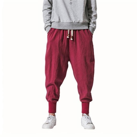 HOOMEUMY Men's Joggers Sweatpants Baggy Drop Crotch Drawstring Elastic Waist Harem Pants Baggy Hip Hop Sports Jogger Pant Red 16