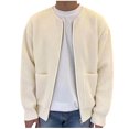 thumbnail image 1 of HOOMEUMY Men's Knit Cardigan Sweater Full Zip Long Sleeve Solid Color Loose Fit Thick Warm Outwear Winter Jacket Sweater Top Beige S, 1 of 8