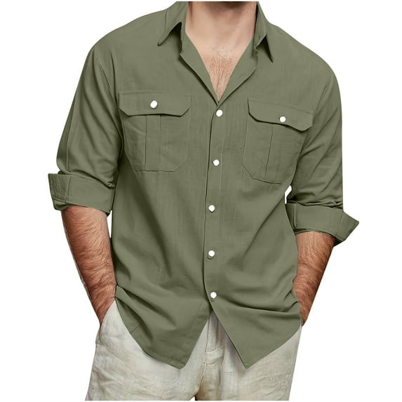 HOOMEUMY Men's Lapel Button Shirts with Pocket Soft Basic Shirt Lightweight Solid Color Relaxed Short Sleeve Casual Blouses (Army Green,XL)