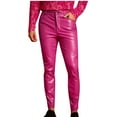 thumbnail image 1 of HOOMEUMY Men's Leather Pants Skinny Stretch Slim Trendy Straight Leg Trousers Button Casual Comfy Pants (Red,L), 1 of 3