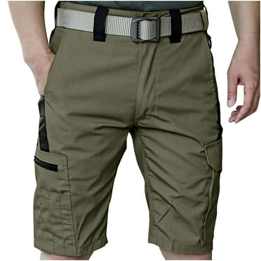 HOOMEUMY Men's Lightweight Cargo Shorts Quick Dry Stretch Hiking Work Shorts with Belt Multiple Pockets Water-Resistant Green L