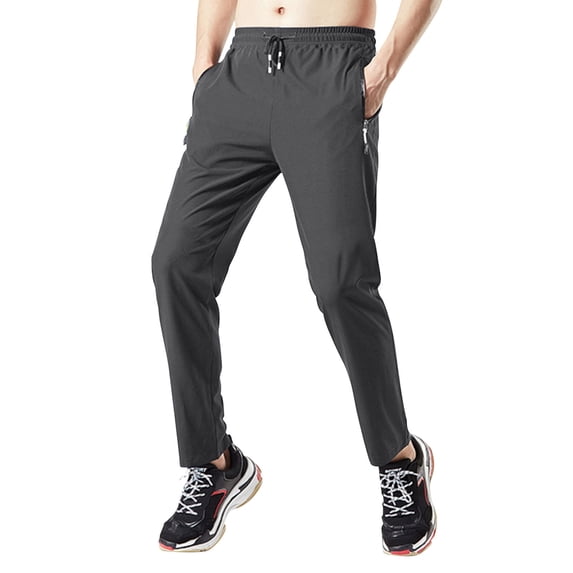 HOOMEUMY Men's Lightweight Hiking Pants Casual Elastic Waist Drawstring Breathable Athletic Running Jogger Sweatpants (Dark Gray,S)