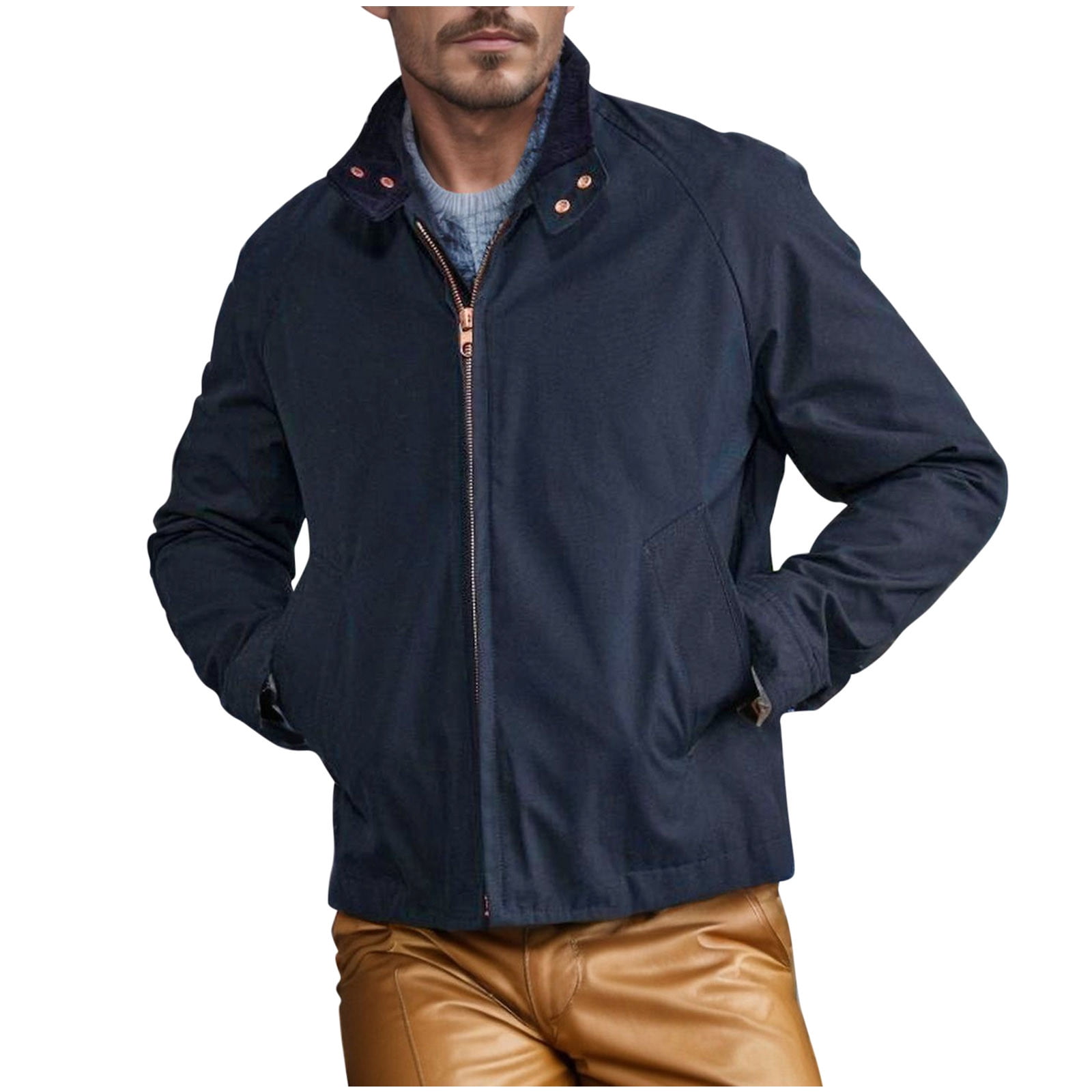 HOOMEUMY Men's Lightweight Jacket Zipper Full Zip Stand Collar