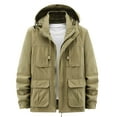 thumbnail image 1 of HOOMEUMY Men's Lightweight Jacket Zipper Hooded Outdoor Windbreaker Multi Pocket Coat Spring Autumn Wear Daily Khaki XL, 1 of 5