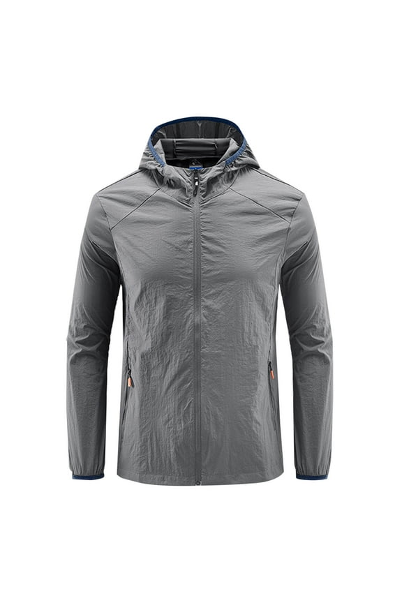 Men's Lightweight Quick Dry Jacket Water Resistant Outdoor Hooded Windbreaker Sport Running Cycling Travel Packable Dark Gray XXL