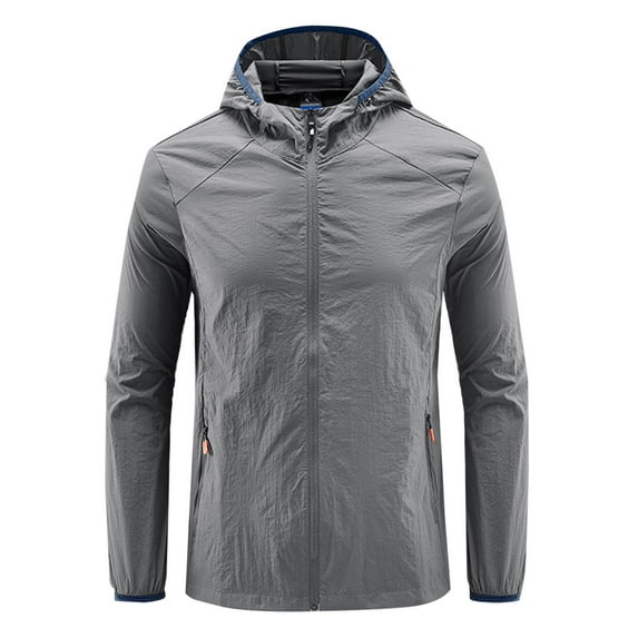 HOOMEUMY Men's Lightweight Quick Dry Jacket Water Resistant Outdoor Hooded Windbreaker Sport Running Cycling Travel Packable Dark Gray XXXXL