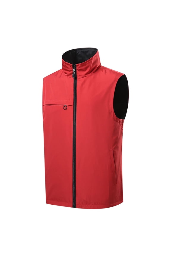 Men's Lightweight Sleeveless Jacket Windproof Water Resistant Cargo Vest Outdoor Sports Zipper Vest Red L