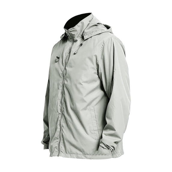 HOOMEUMY Men's Lightweight Water Resistant Windbreaker Jacket Hooded Outdoor Sports Running Hiking Raincoat Gray L