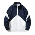 thumbnail image 1 of HOOMEUMY Men's Lightweight Windbreaker Jacket Colorblock Zipper Stand Collar Outwear Baseball Sport Running Windproof Polyester Long Sleeve Navy XXL, 1 of 6