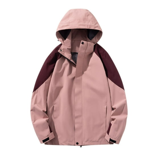 HOOMEUMY Men's Lightweight Windbreaker Jacket Hooded Outdoor Waterproof Breathable Windproof Stand Collar Jacket Pink XL