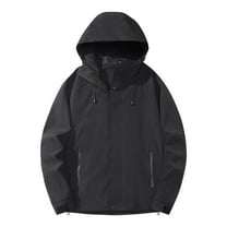 HOOMEUMY Men's Lightweight Windbreaker Jacket Outdoor Hooded Casual Waterproof Athletic Raincoat with Pockets Black XL