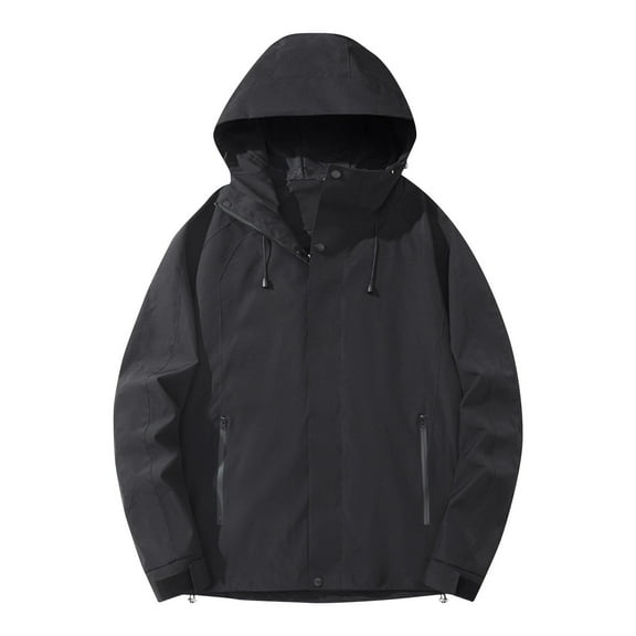 HOOMEUMY Men's Lightweight Windbreaker Jacket Outdoor Hooded Casual Waterproof Athletic Raincoat with Pockets Black XXL