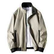 HOOMEUMY Mens Lightweight Windbreaker Jacket Stand Collar Zip Up Bomber Jacket Loose Fit Outdoor Sport Coat with Pockets Khaki XL