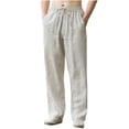 thumbnail image 1 of HOOMEUMY Men's Linen Drawstring Pants Loose Fit Elastic Waist Straight Leg Solid Color Trousers with Pockets Beige XXXXXL, 1 of 6