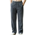 thumbnail image 1 of HOOMEUMY Men's Linen Drawstring Pants Loose Fit Elastic Waist Straight Leg Solid Color Trousers with Pockets Gray XXXL, 1 of 7