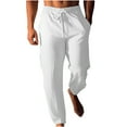 thumbnail image 1 of HOOMEUMY Men's Linen Long Pants Loose Fit Lightweight Drawstring Beach Pants with Pockets Solid Color Summer Trousers White XL, 1 of 6