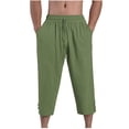 thumbnail image 1 of HOOMEUMY Men's Linen Pants Drawstring Summer Loose Fit Cropped Trousers 3/4 Length Lightweight Comfy Beach Pants Summer Army Green L, 1 of 5