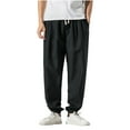 thumbnail image 1 of HOOMEUMY Men's Linen Pants Loose Fit Drawstring Elastic Waist Harem Pants Fall Trousers Comfy Breathable Jogger Pants for Daily Wear Black XXXXXL, 1 of 3