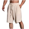 thumbnail image 1 of HOOMEUMY Men's Linen Shorts Summer Beach Shorts with Pockets Drawstring Elastic Waist Loose Fit Lightweight Breathable Shorts Yellow L, 1 of 6
