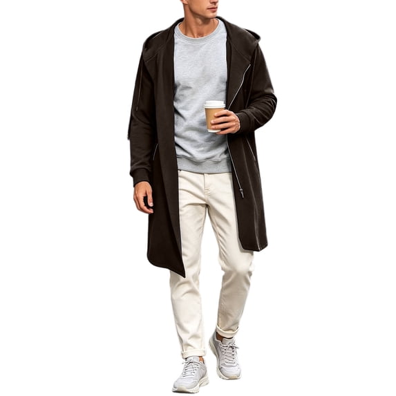 HOOMEUMY Men's Long Hooded Sweatshirt Jacket with Zipper Ideal for Casual and Outdoor Activities