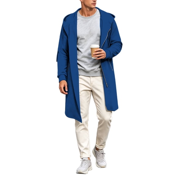 HOOMEUMY Men's Long Hooded Sweatshirt Jacket with Zipper Ideal for Casual and Outdoor Activities