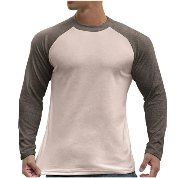 HOOMEUMY Men's Long Sleeve Baseball T-Shirt Raglan Contrast Color Tops Crew Neck Comfortable Sport Shirts Breathable Workout Athletic Gym Tee Brown XXL