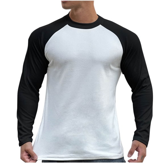 HOOMEUMY Men's Long Sleeve Baseball T-Shirt Raglan Contrast Color Tops Crew Neck Comfortable Sport Shirts Breathable Workout Athletic Gym Tee White XXXL