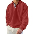 thumbnail image 1 of HOOMEUMY Men's Long Sleeve Golf Shirt Button Down Tops Checkered Collar Sweatshirt Loose Fit T-Shirt Solid Color Soft Comfortable Red L, 1 of 6