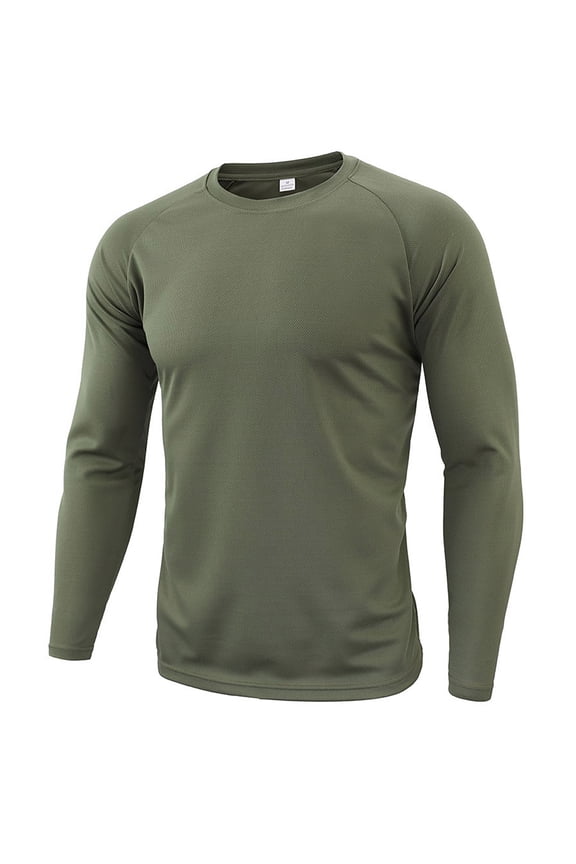 Men's Long Sleeve T-Shirt Performance Athletic Shirts Wicking Breathable Quick Dry Workout Running Gym Training Outdoor a_Army Green S