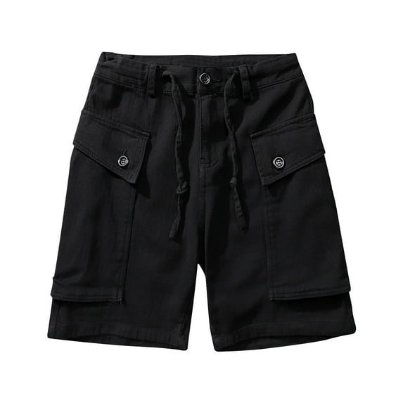 HOOMEUMY Men's Loose Fit Cargo Shorts Multi Pockets Loose Fit Stretch Drawstring Elastic Waist Summer Beach Shorts Black XXXL
