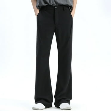 HOOMEUMY Men's Lounge Pants Dressy Casual Flare Wide Leg Pant Plus Size Solid Color Button Waist Business Trouser with Pockets Black 12