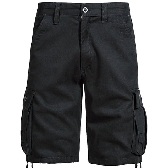 HOOMEUMY Men's Military Style Cotton Cargo Shorts with Multi Pockets Straight Fit Summer Outdoor Shorts Black L