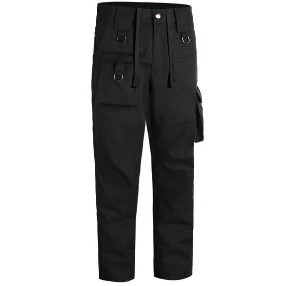 HOOMEUMY Men's Multi-Pocket Straight Fit Workwear Pants Loose Fit Wide Leg Wear-resistant Trousers Black M