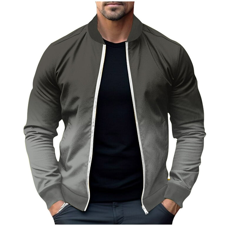 HOOMEUMY Men's Ombre Bomber Jacket Zipper Up Long Sleeve