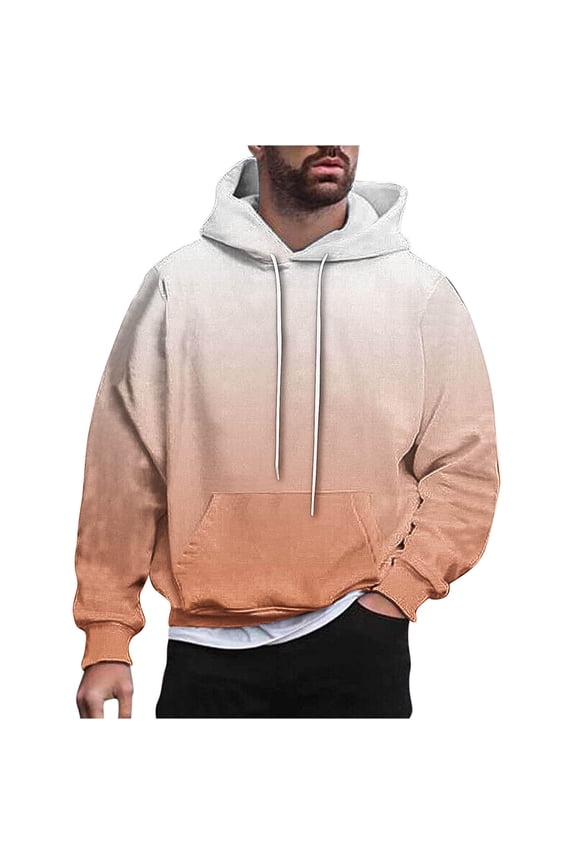 Men's Ombre Drawstring Hoodie Long Sleeve Pullover Sweatshirt Loose Fit Gradient Color Hooded Tops with Pocket Orange L