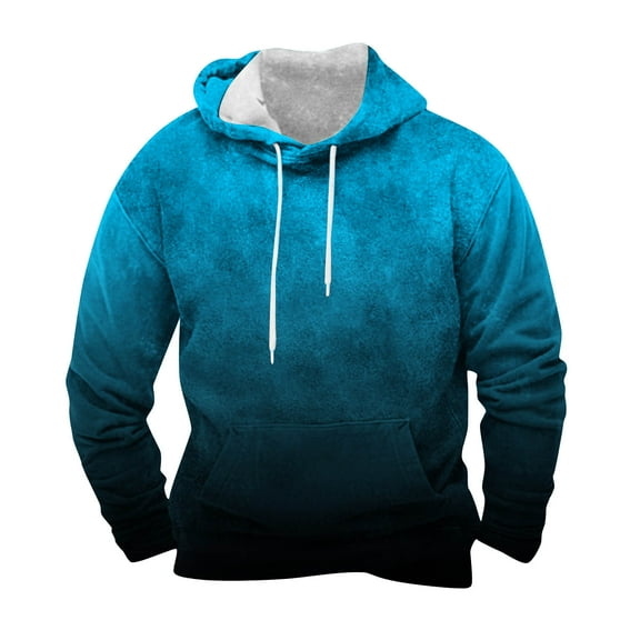HOOMEUMY Men's Ombre Hoodie Long Sleeve Pullover Drawstring Sweatshirt Gradient Color Fashion Hooded Tops Streetwear Sky Blue XL