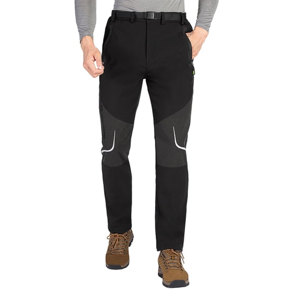 HOOMEUMY Men's Outdoor Hiking Pants Lightweight Waterproof Windproof Fleece Lined Winter Softshell Snow Ski Pants with Zipper Pockets Black XXL